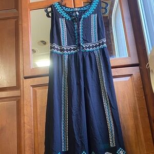 Monoreno S Black Maxi Dress with Teal Embroidery Spring Summer Whimsygoth